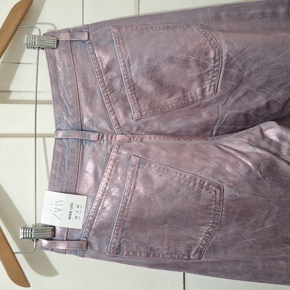 NWT PINK MID WAIST FULL LENGTH TRF FOIL JEANS - Picture 12 of 15